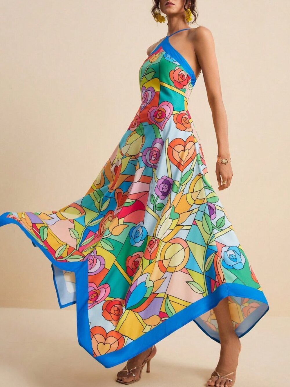 Multicolor Casual Women's Print Asymmetrical Hem Dress